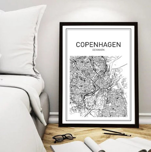 PLAKAT mapa Kopenhaga Dania Copenhagen Plan black dot studio