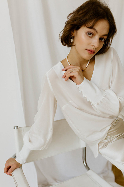 bluzki z długim rękawem damskie Gianna silk blouse white