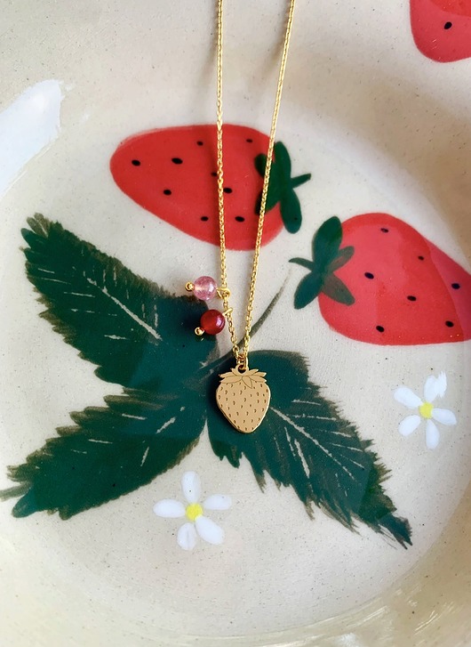 złote naszyjniki Truskawka- Naszyjnik- Strawberries & Cherries