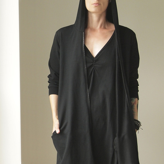 bluza z kapturem damska Kaptur długi rozpinany czarny