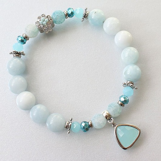 bransoletki z kamieni naturalnych Akwamaryn i agat niebieski trawiony