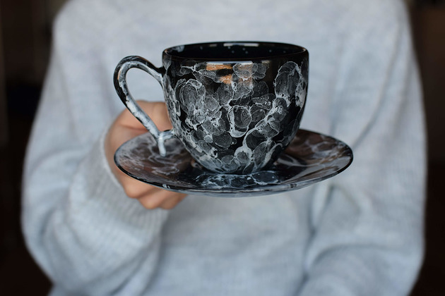 filiżanki Filiżanka Czarny Marmur Ceramiczna 270ml