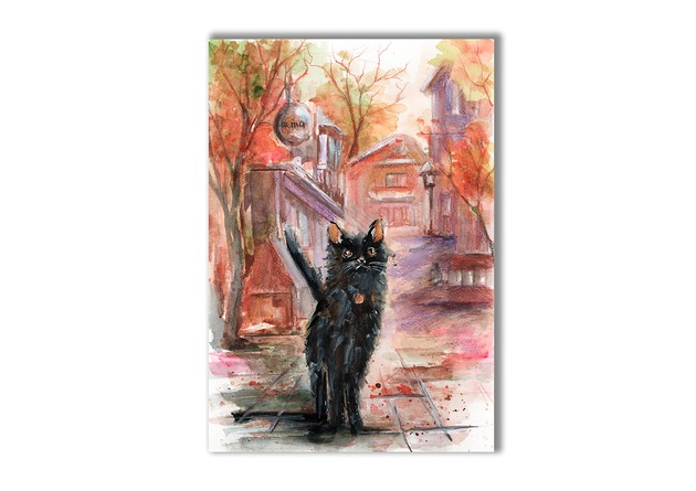 grafiki i ilustracje Obraz ręcznie malowany "Czarny kot"