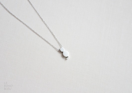Rhodium Plated Cat Necklace Le Boho Bleu