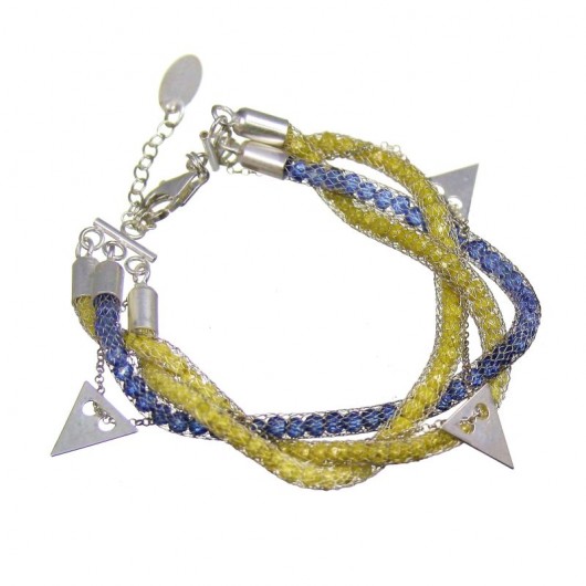 BRANSOLETKA POTRÓJNA YELLOW & BLUE TRIANGLE 925 POPLAVSKY