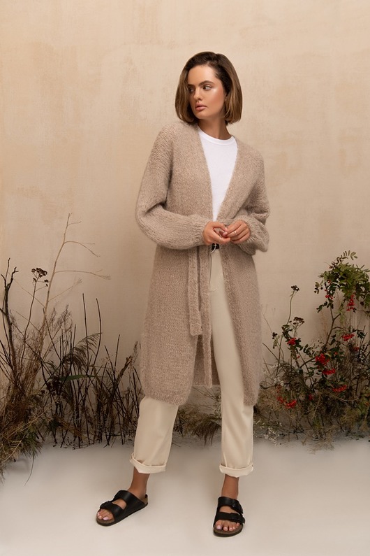 kardigany damskie Kardigan Merino&alpaca long beżowy
