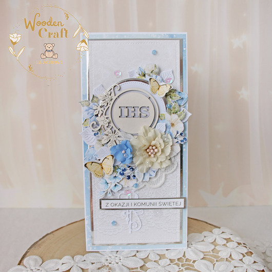 kartki na komunię Kartka komunijna, Pamiątka Pierwszej Komunii, prezent "Sapphire2" GOTOWA