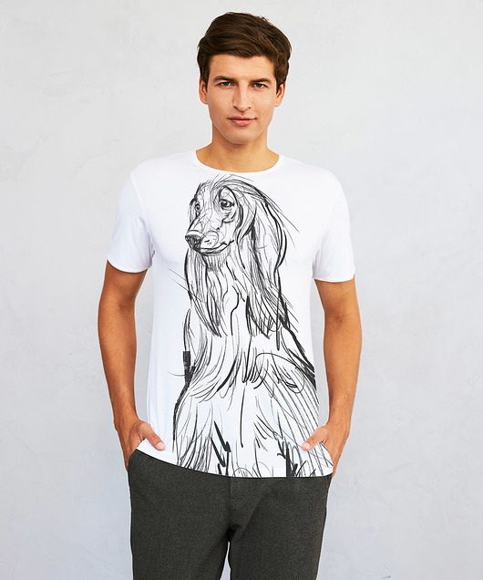 t-shirty męskie Afghan chart Dog Men's T-shirt white