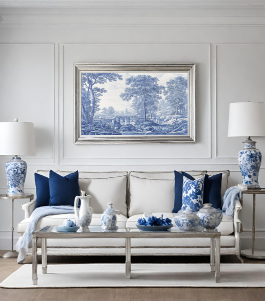 plakaty PLAKAT Toile de jouy, biało niebieska dekoracja, chinoiserie