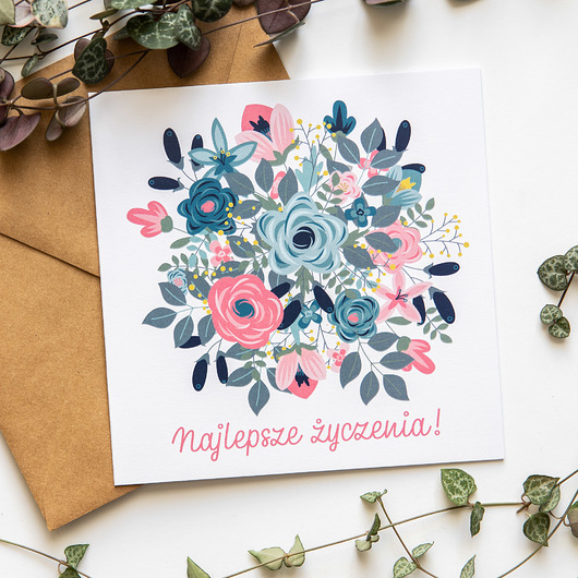 kartki okolicznościowe - wydruki Kartka z kwiatami "Najlepsze życzenia!"