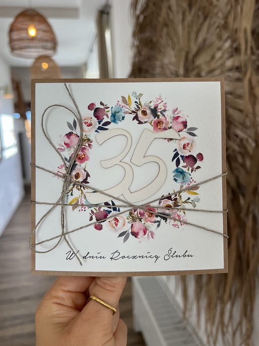 kartki scrapbooking Wyjątkowa kartka ręcznie robiona z okazji 35 rocznicy ślubu