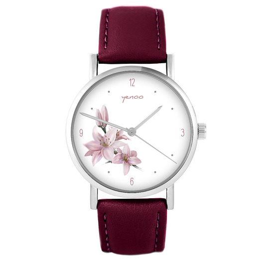 zegarki damskie Zegarek - Lilia - skórzany, burgund