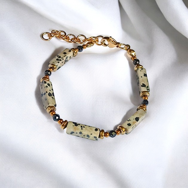 bransoletki z kamieni naturalnych Jaspis dalmatyński, turmalin, hematyt: bransoletka