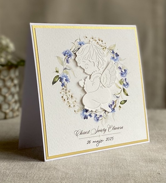 kartki, zaproszenia na chrzest Kartka na chrzest w ozdobnej kopercie, c 48b