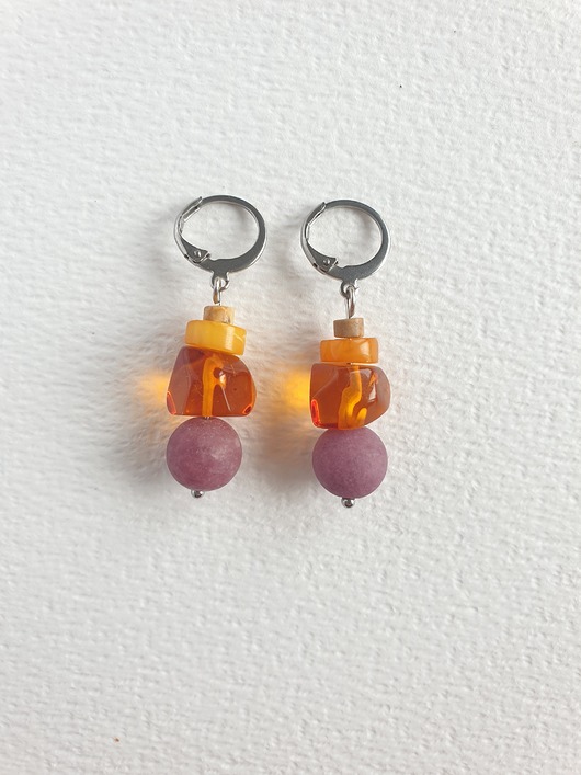 kolczyki z kamieniami Kolczyki z bursztynem SZASZŁYKI jadeit wrzosowy