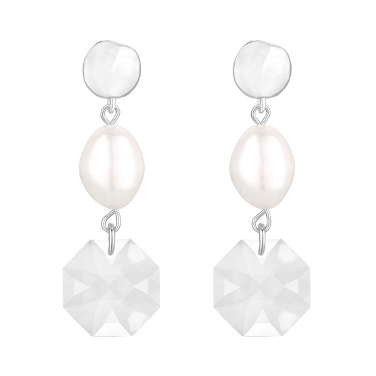 kolczyki srebrne Srebrne kolczyki z perłami i bezbarwnymi kryształami SWAROVSKI CRYSTAL