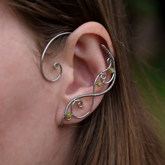 nausznice Nausznice zausznice oryginalne kolczyki zielony perydot wire wrapping