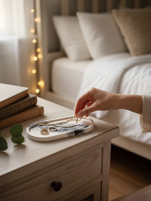 pojemniki na biżuterię Podstawka owalna na biżuterię z gipsu polimerowego