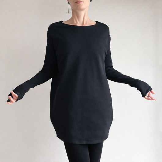 sukienki midi damskie Czarna Sukienka Dresowa Midi Wąski rękaw