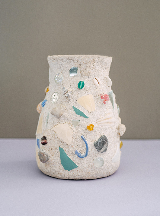 wazony Pastelowy wazon z mozaiką boho skandynawski z muszlami