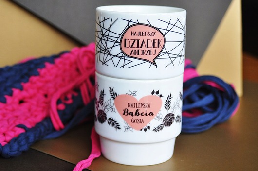 kubki Kubek z imieniem babci i dziadka, zestaw różowy