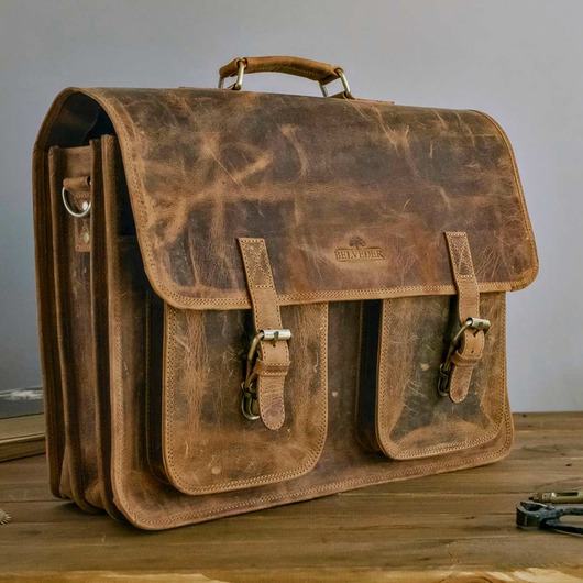 torby i nerki męskie Belveder Brązowa Torba do Pracy z kieszeniami Skóra Buffalo Vintage MB44