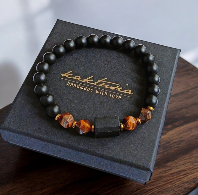 biżuteria męska SUKCES, OCHRONA, SIŁA :: tygrysie oko, turmalin, onyks :: gold