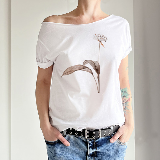 t-shirt damskie Botaniczna Biała oversize