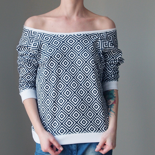 Kwadraty czarno-białe Bluza Raglan ONE MUG A DAY