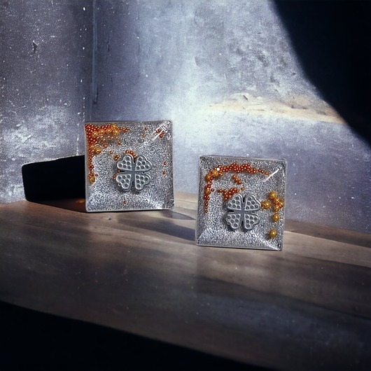 klipsy Koniczynki : UNIKATOWE klipsy - srebrno złote