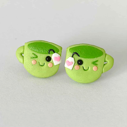 kolczyki z masy plastycznej Zielone Kolczyki Zielona Herbata Matcha