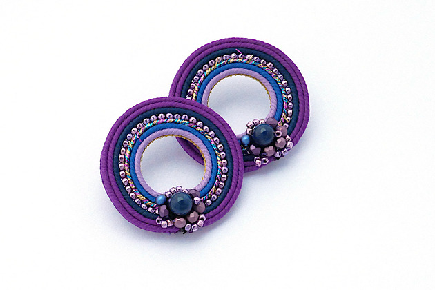 kolczyki soutache Fioletowe koła