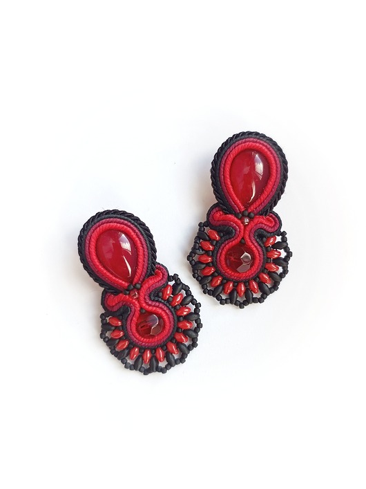 kolczyki soutache Kolczyki sutasz czerwono czarne sztyfty