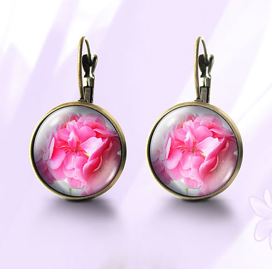 kolczyki szklane Kolczyki - Różowa pelargonia - brąz