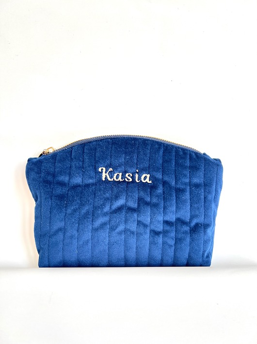 kosmetyczki Kosmetyczka personalizowana imieniem welurowa granatowa