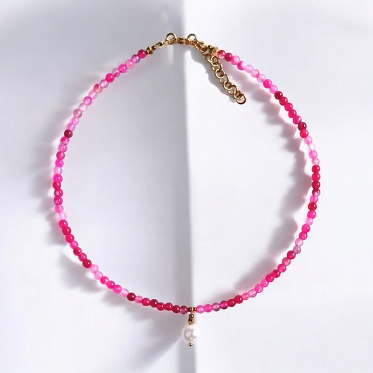 chokery Naszyjnik : choker : fuchsia & pearl collection : agat i perła