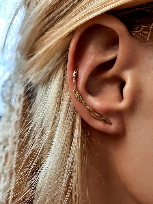 nausznice Kolczyk- nausznica GAŁĄZKA gold -srebro pozłacane, motyw roślinny prawe ucho