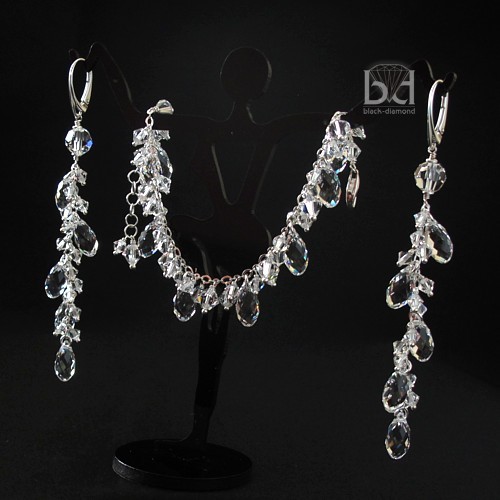 Krople kryształ Swarovski - komplet Black Diamond