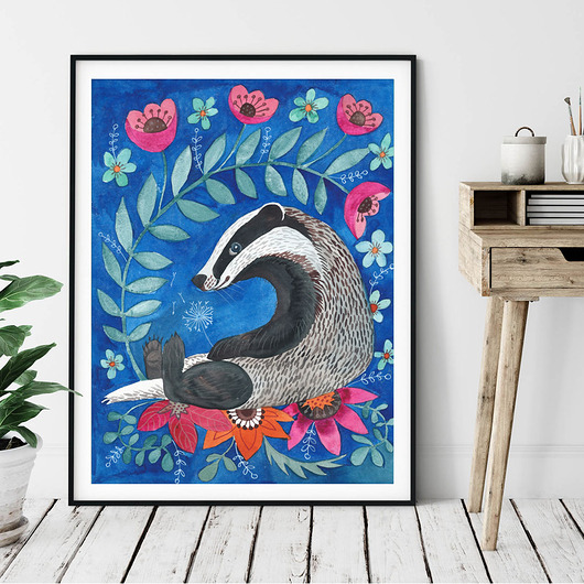 plakaty Flower Badger ilustracja drukowana