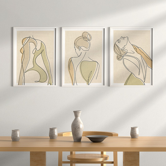 plakaty Zestaw 3 stylowych plakatów w stylu Boho, kobieta, ciało, line art.