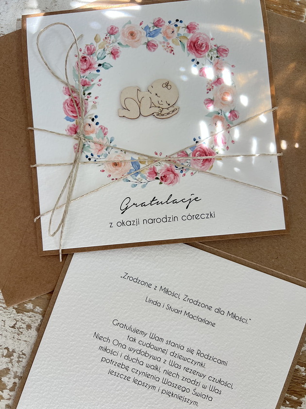 kartki scrapbooking Ręcznie robiona kartka na narodziny córeczki - gratulacje