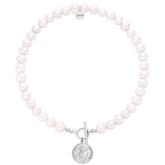 srebrne naszyjniki Srebrny naszyjnik z pereł naturalnych z monetą