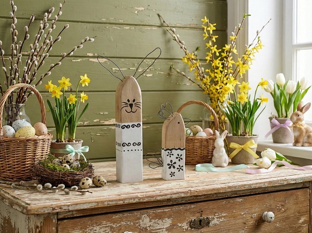 ozdoby wielkanocne Zestaw drewnianych ozdób Zająć i Kura (Wiosenne, WIelkanocne)
