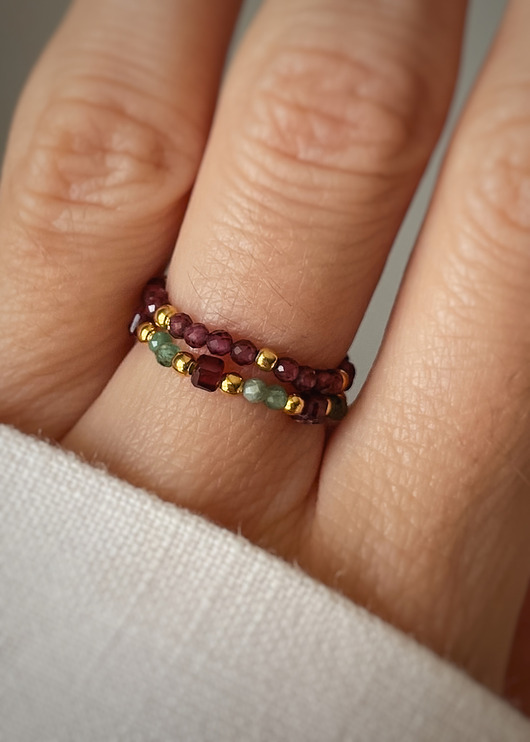 pierścionki elastyczne Zestaw dwóch pierścionków elastycznych szmaragd granat