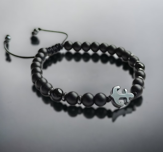 biżuteria męska KOTWICA - onyks, hematyt - bransoletka regulowana ONE SIZE