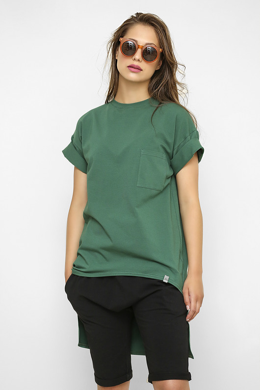 t-shirt damskie Zielony t-shirt Lilianna z długim tyłem