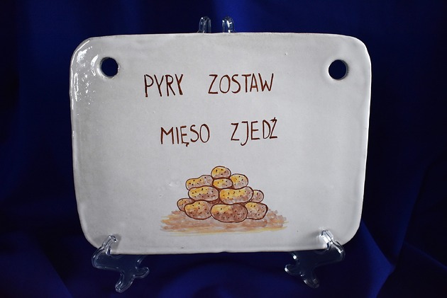 kafle i panele Ceramiczna tabliczka "Pyry zostaw, mięso zjedź"