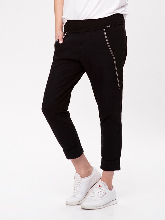 spodnie materiałowe damskie Spodnie z lamówką Nero Look 202 czarne