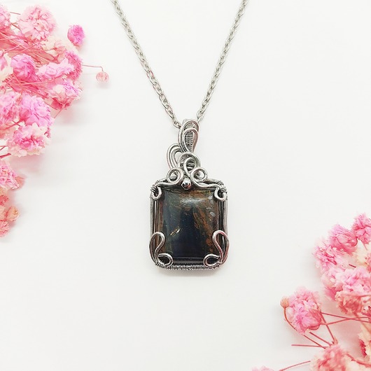 wisiory Naszyjnik Pietersyt stal chirurgiczna wisiorek handmade wirewrapping