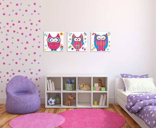 RÓŻOWE SOWY XXL -- komplet obrazów Make My Home